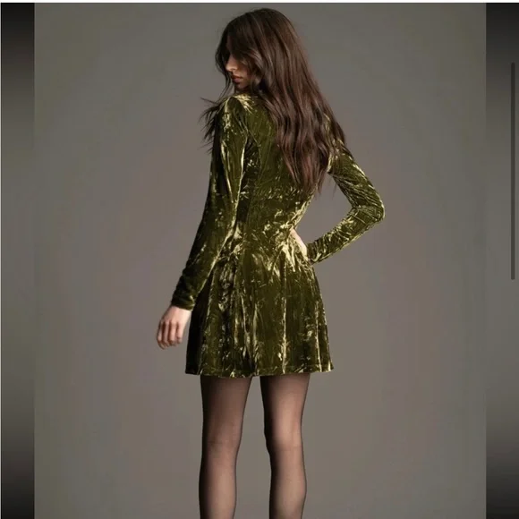 Sweet Jane Olive Crushed Velvet Mini Dress by Little Lies - Picture 6 of 7
